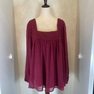 EUC Ophelia Roe Maroon Flowy Blouse Size 2X